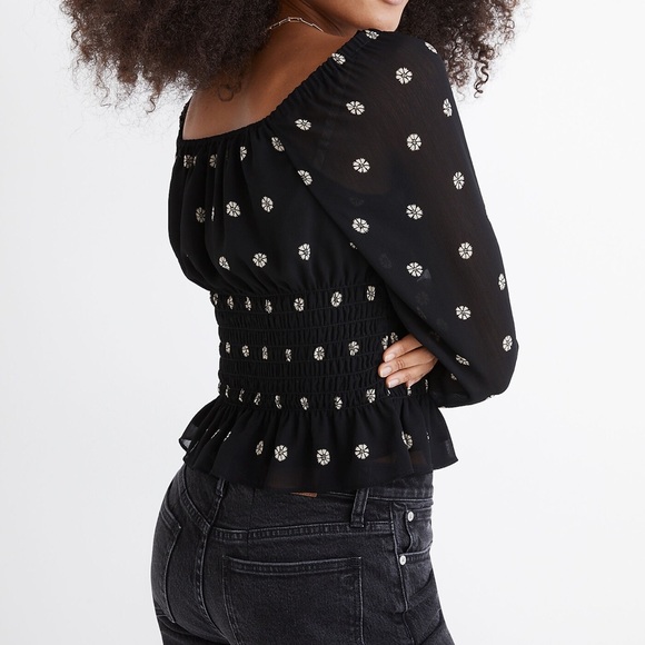 NEW MADEWELL (Re)sourced Georgette Square-Neck Smock-Waist Top long sleeve - Picture 3 of 9